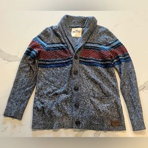 Hollister Men’s Shawl Neck Cardigan in Blue and Red Stripe Size Small